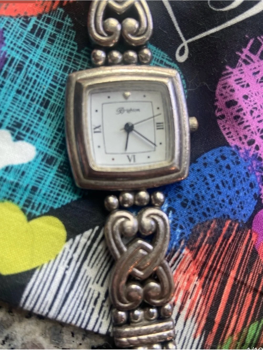 Brighton Vintage Women's Silver Heart Bracelet Watch with Toggle Closure